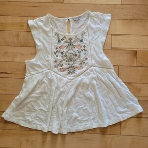 Lucky Brand Women's Size Small  Embroidered White Sleeveless Top